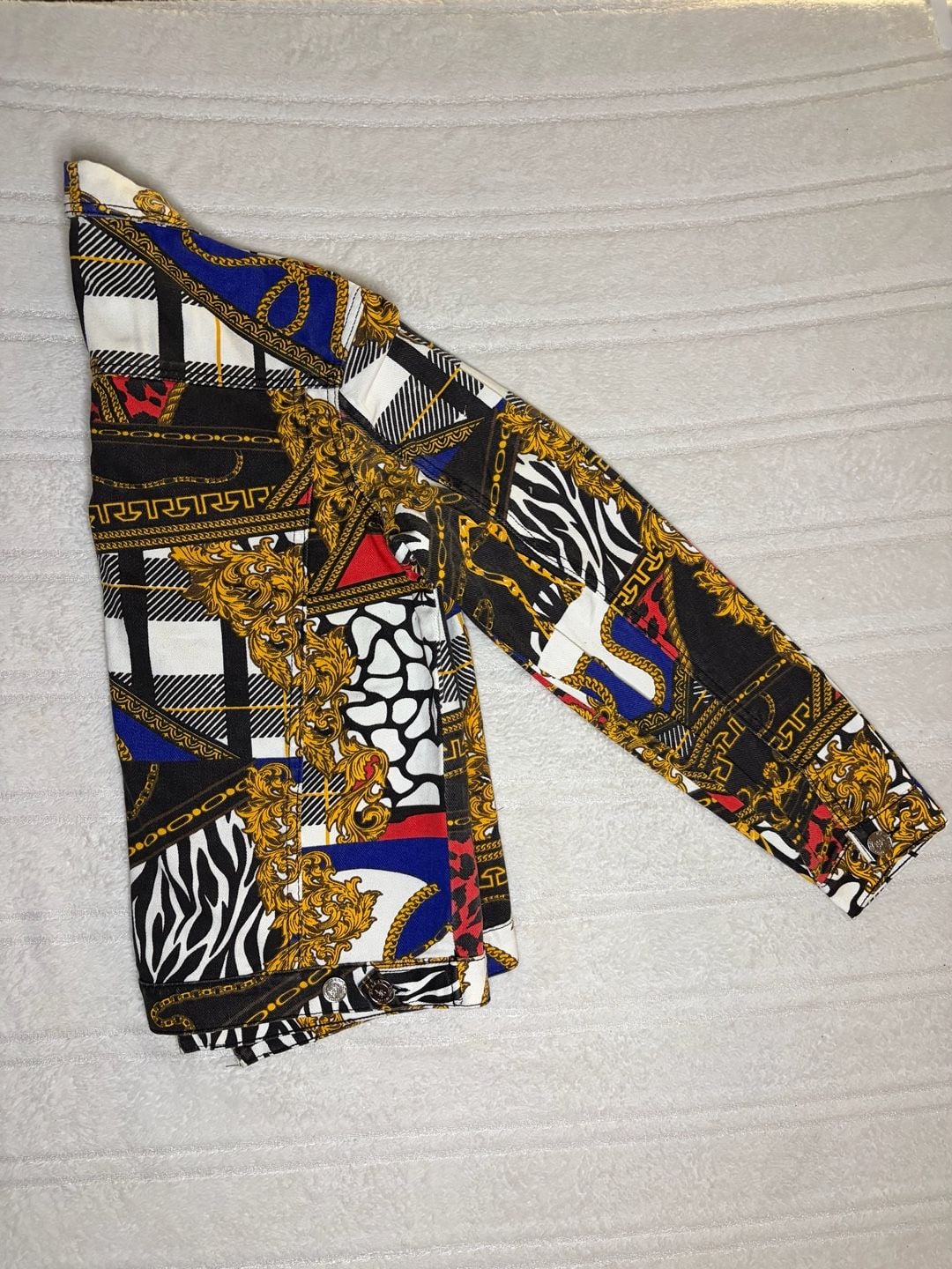 NWT Reason Brand Exotic Style Baroque Chain Animal Print Denim Pants and Jacket Set Size 36 3