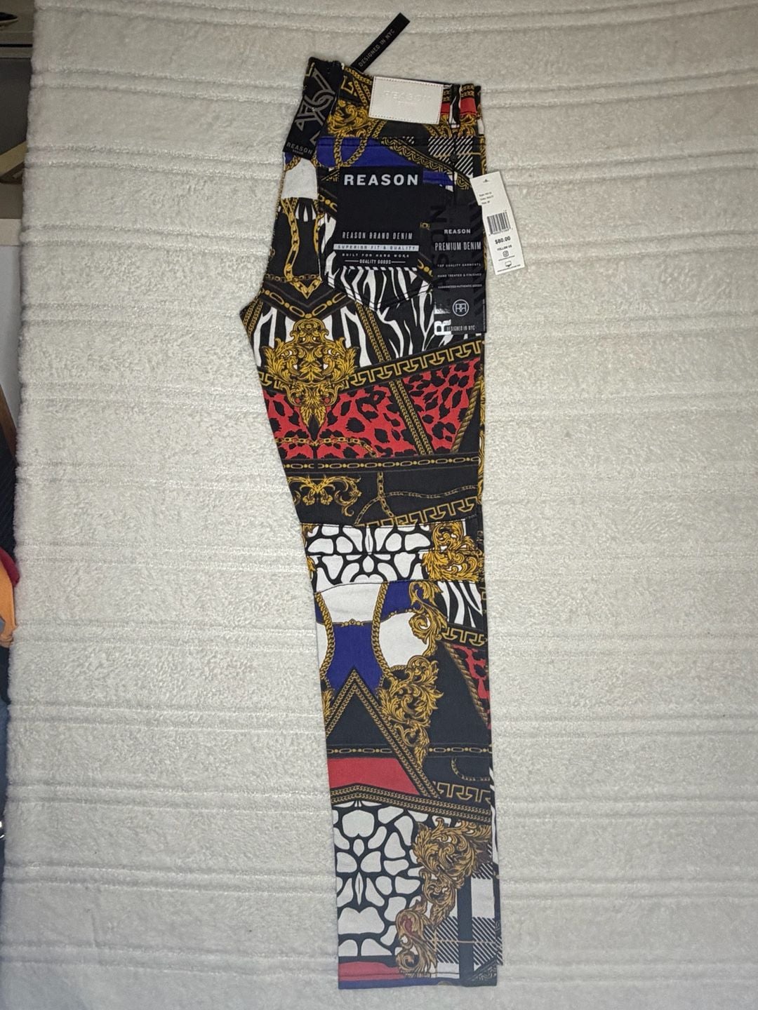 NWT Reason Brand Exotic Style Baroque Chain Animal Print Denim Pants and Jacket Set Size 36 11