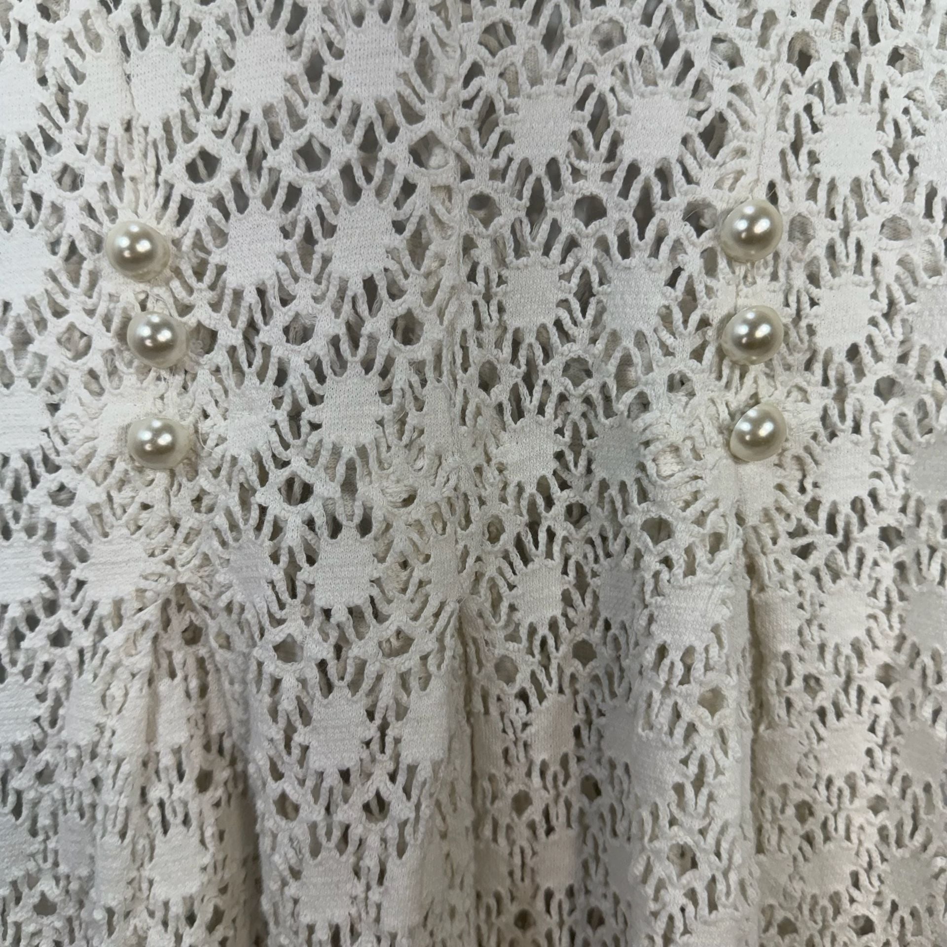 Mayvens of California Vintage White Crochet Cotton Pearl Button Dress Medium  7