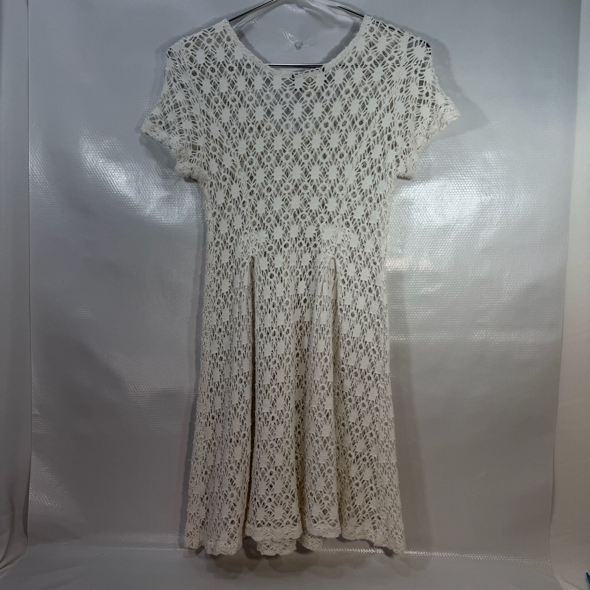 Mayvens of California Vintage White Crochet Cotton Pearl Button Dress Medium  8