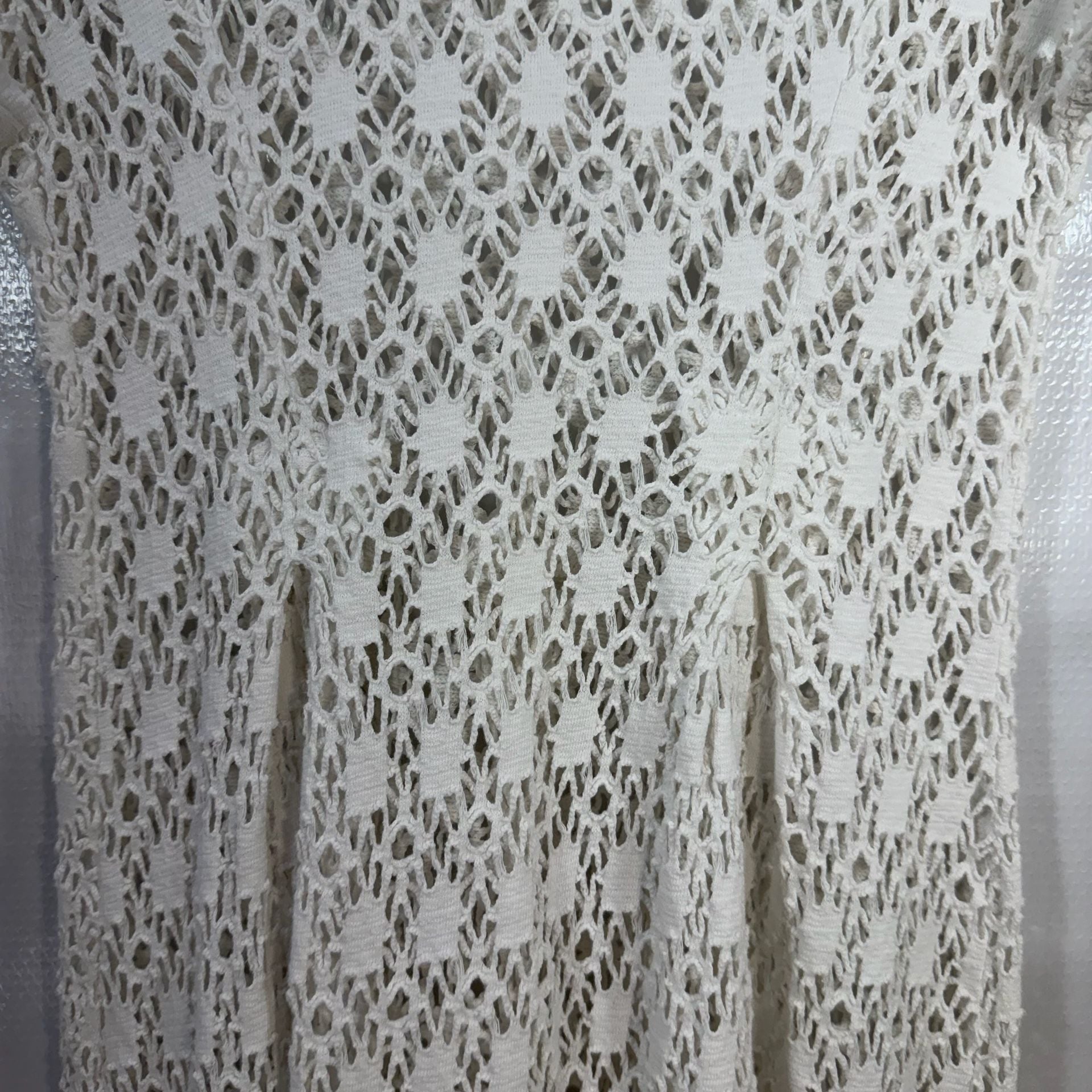 Mayvens of California Vintage White Crochet Cotton Pearl Button Dress Medium  9
