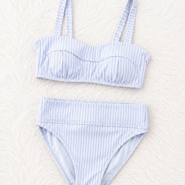 Freshwater Blue Striped Ribbed Bikini Set Size S/M