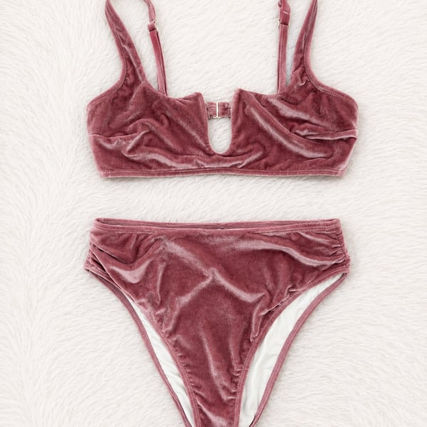CUPSHE Pink Velvet Two-Piece Bikini Set Size M
