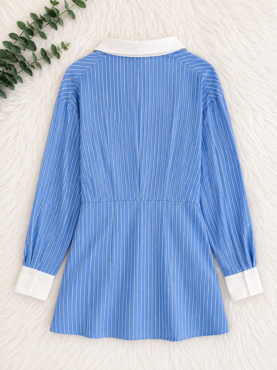 Lily Rose Blue and White Striped Contrast Collar Long Sleeve Shirt Dress 3