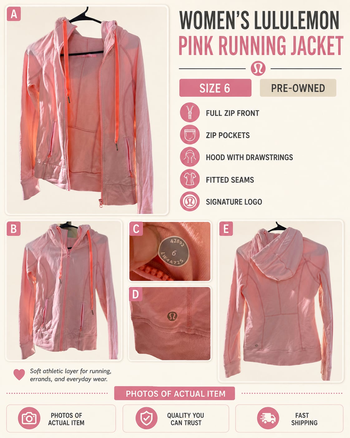 Lululemon Street to Studio Hooded Jacket Pink Size 6 2