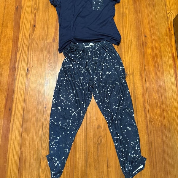 Women 2-Piece Pajama Set Navy Blue Starry Night Sleepwear Top and Pants Medium