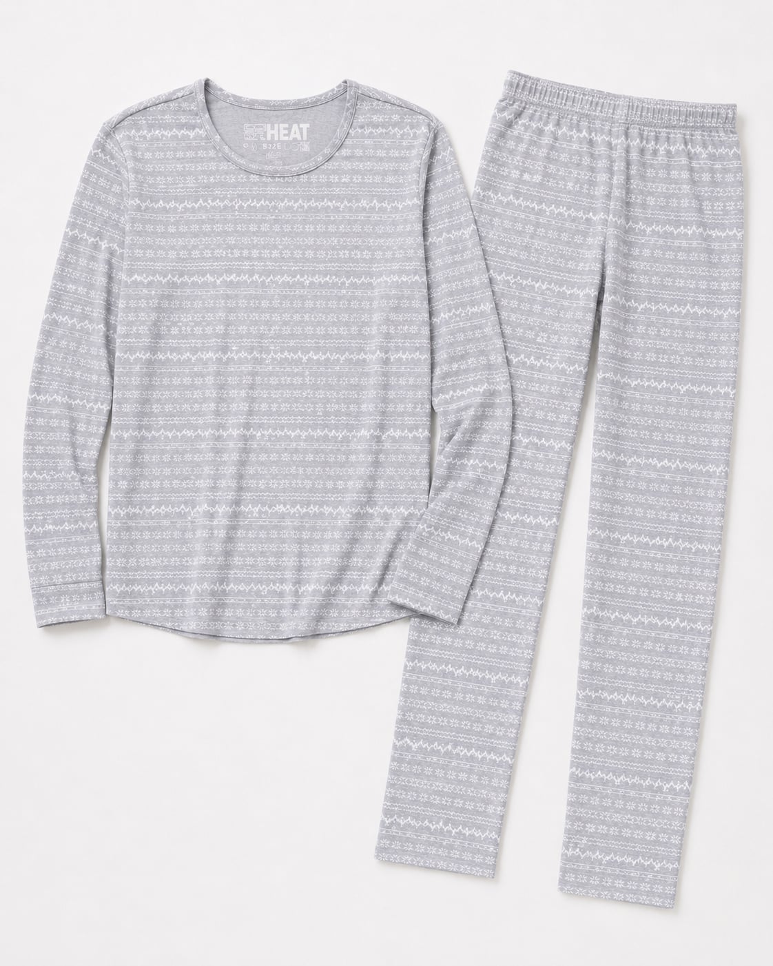 32 Degrees Heat Kids 2-Piece Pajama Set Long Sleeve Crew Neck & Legging Gray Winter Print Size Large 2