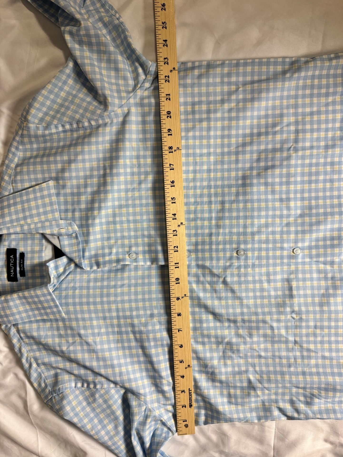 Nautica Men’s Performance Plaid Button Down Shirt Blue Yellow Slim Fit 10