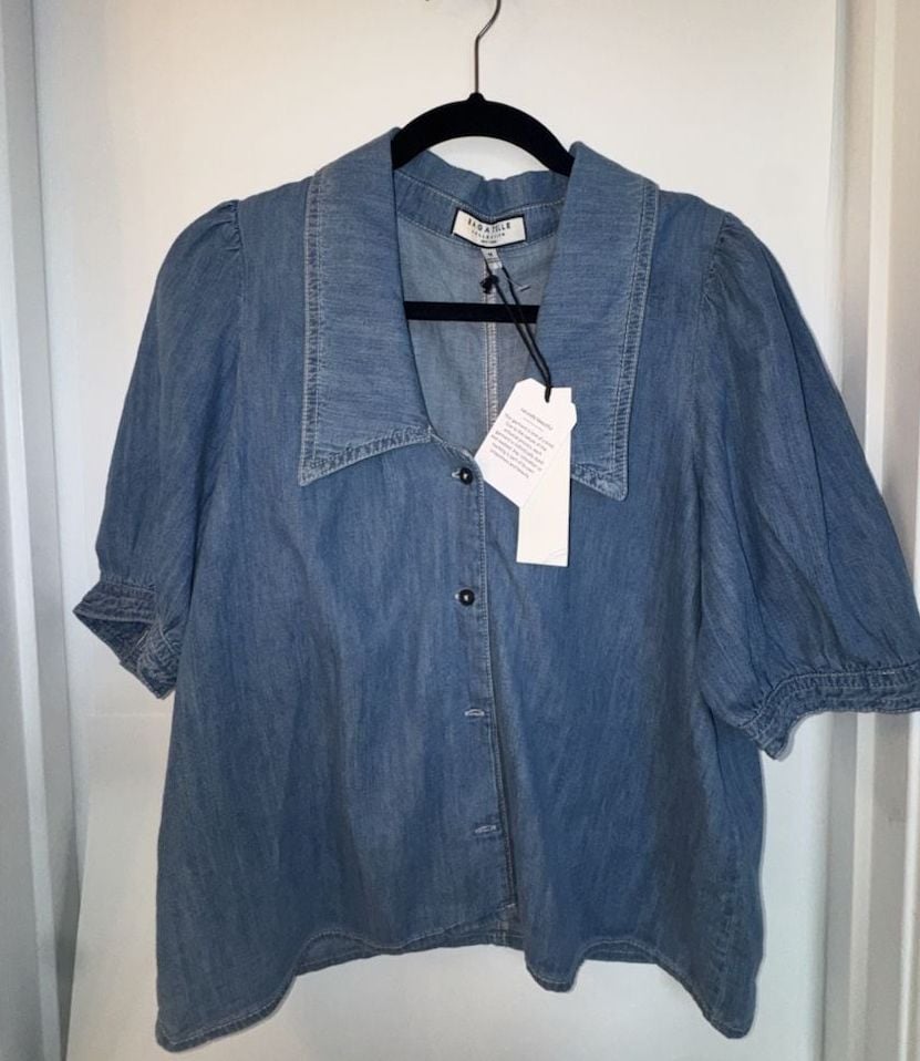 Bagatelle Denim Sailor Blouse with Puff Sleeves 2