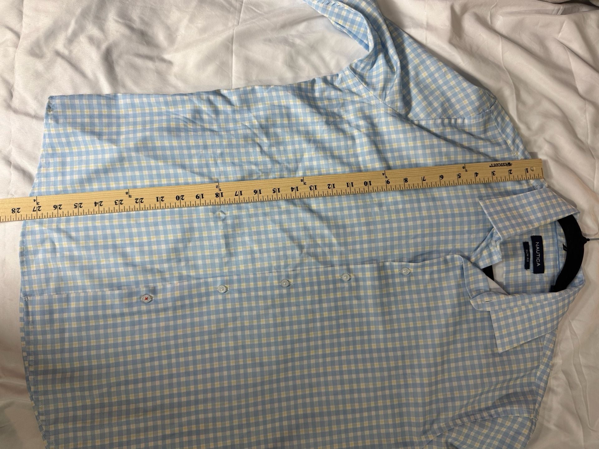 Nautica Men’s Performance Plaid Button Down Shirt Blue Yellow Slim Fit 11