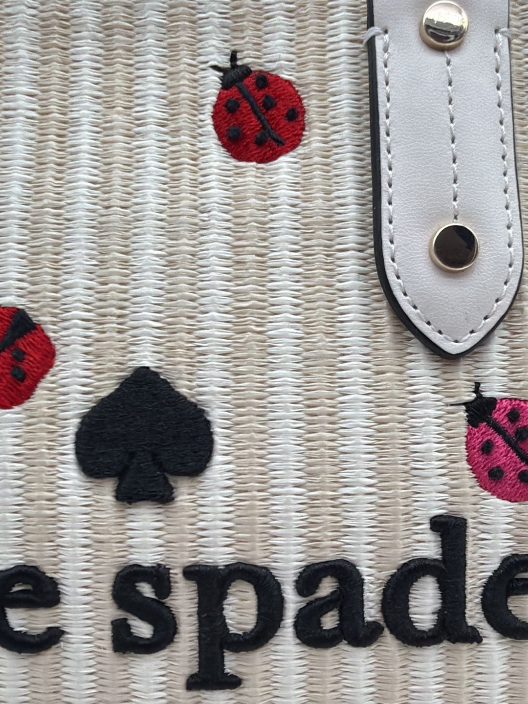Kate Spade Ella Dottie Ladybug Embroidered Straw Small Tote Crossbody Bag 4