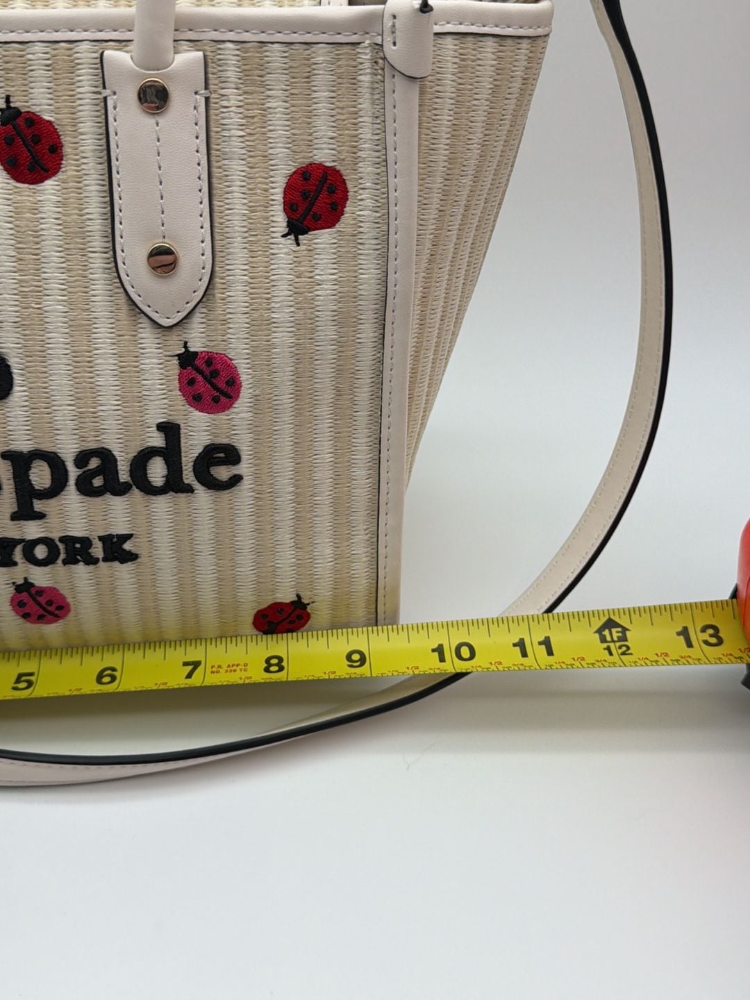 Kate Spade Ella Dottie Ladybug Embroidered Straw Small Tote Crossbody Bag 5