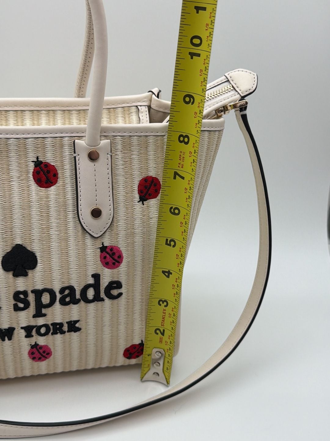 Kate Spade Ella Dottie Ladybug Embroidered Straw Small Tote Crossbody Bag 6