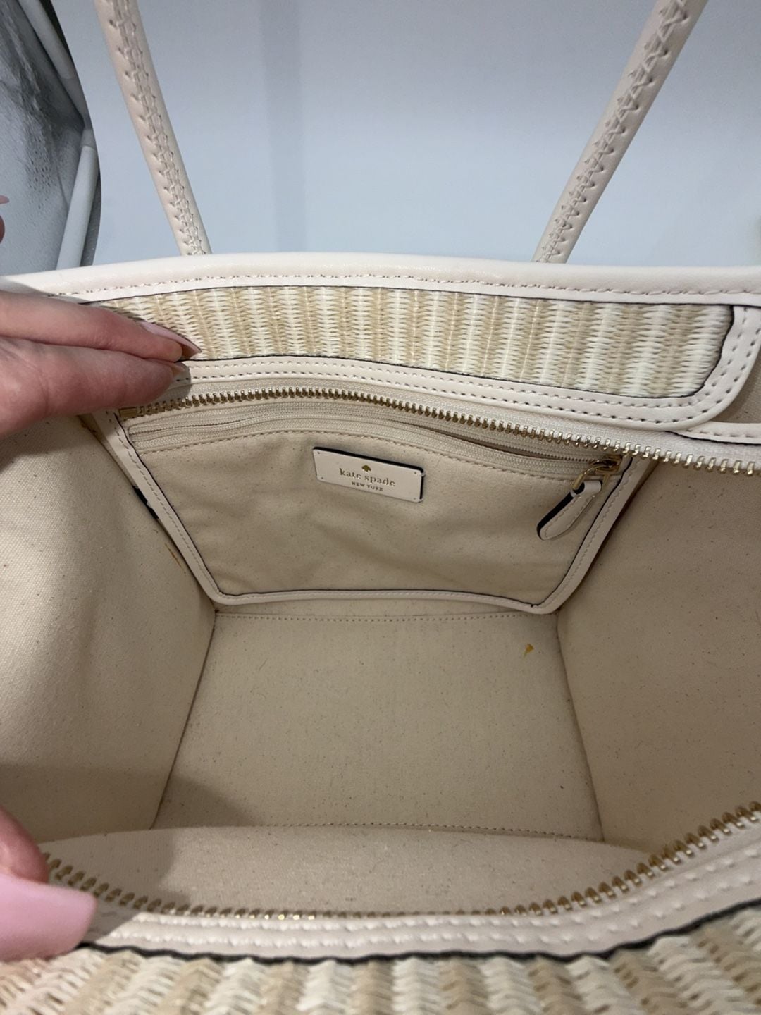 Kate Spade Ella Dottie Ladybug Embroidered Straw Small Tote Crossbody Bag 12