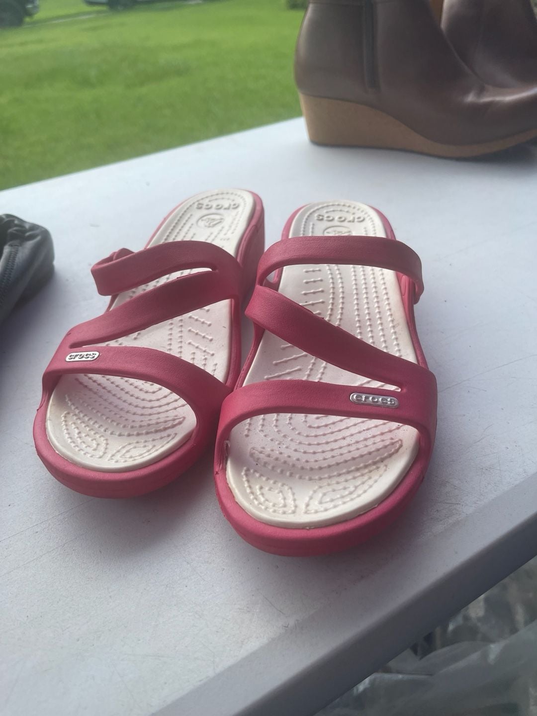 Crocs Patricia Wedge Sandals Pink and White Women's Size W10 2