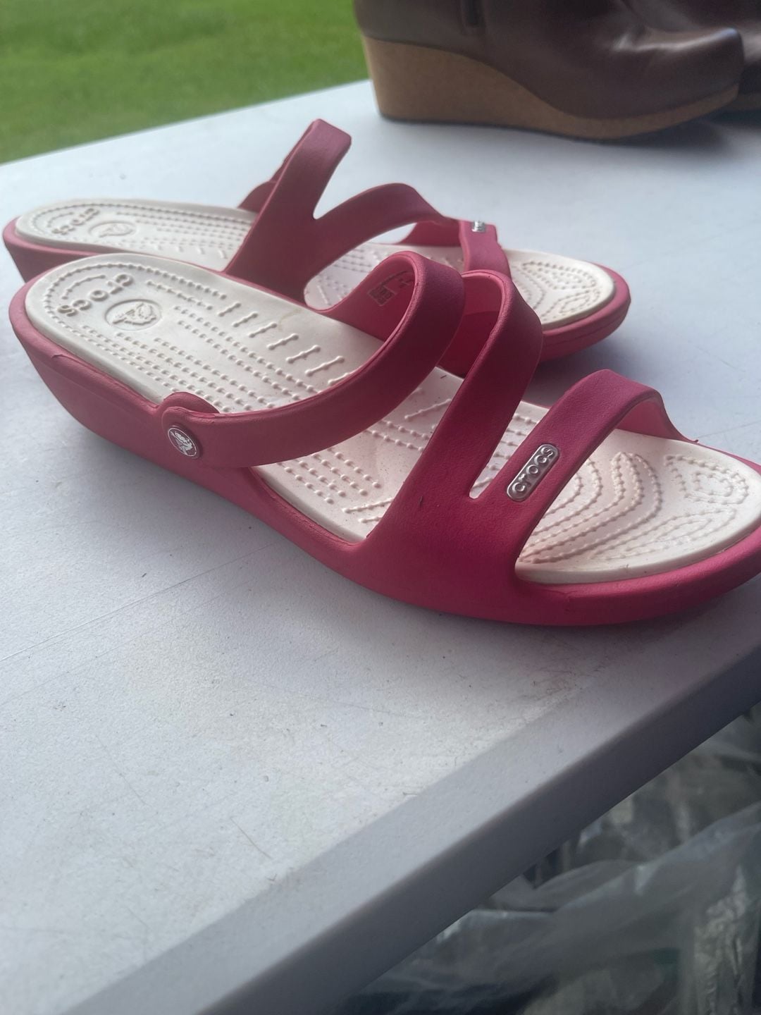 Crocs Patricia Wedge Sandals Pink and White Women's Size W10 3