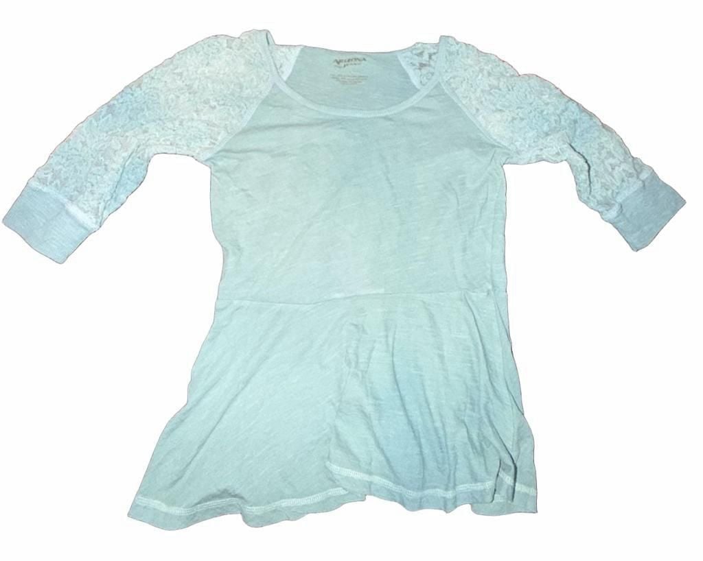 Arizona Jeans Co. Light Blue Long Sleeve Top with Lace Sleeves Small 2