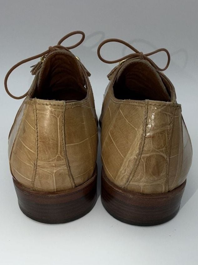 Davanzati Italy Tan Alligator Embossed Leather Tassel Lace Up Shoes Size 9.5 8