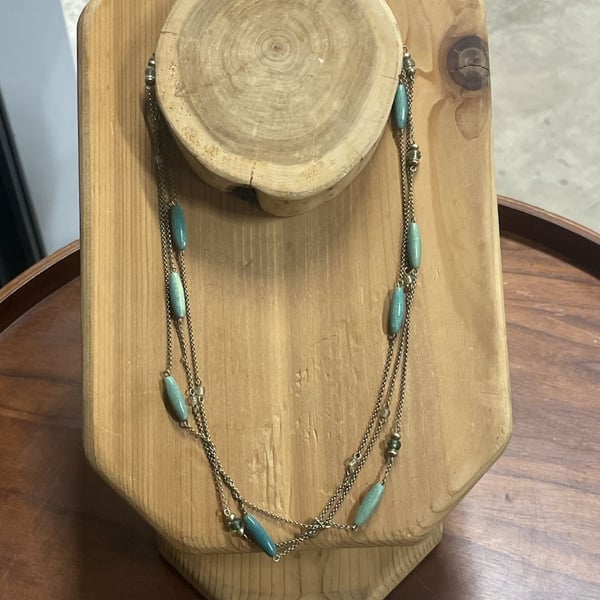 Monet Multi-Strand Necklace With Teal Blue Beads And Gold-Tone Chain
