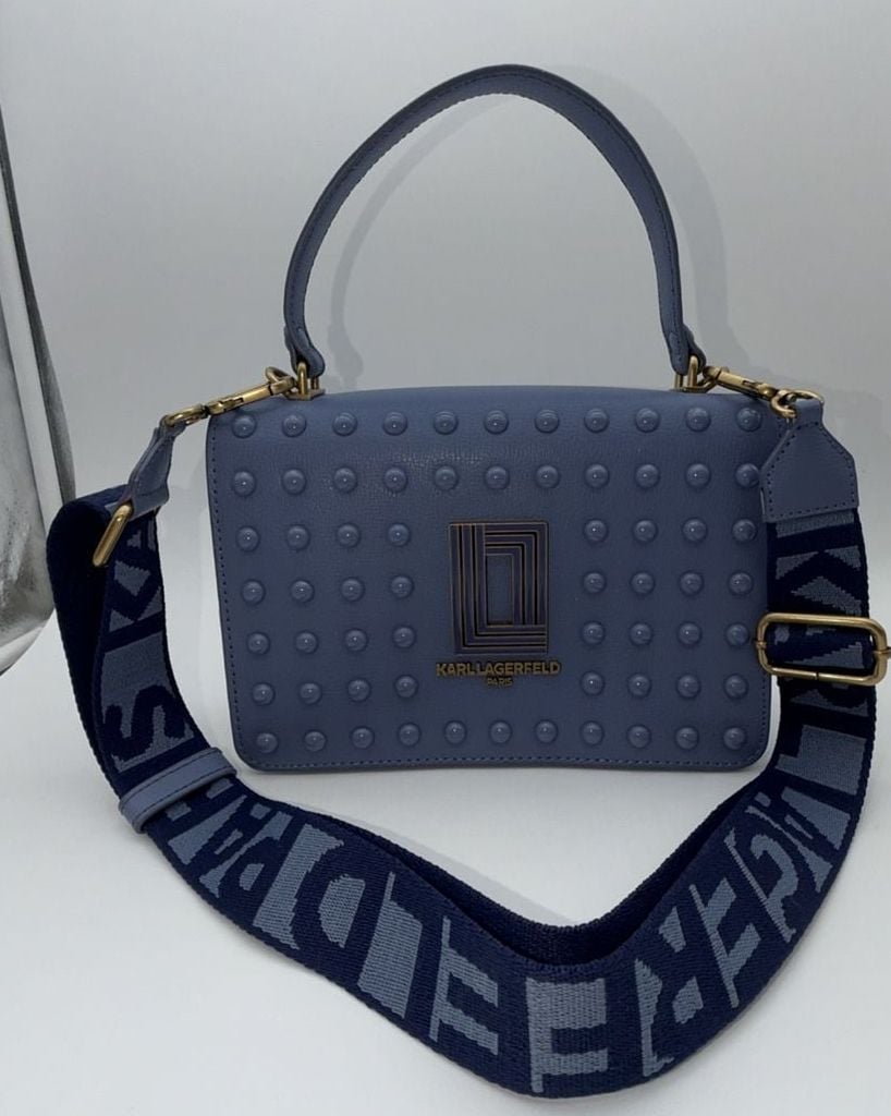 Karl Lagerfeld Paris Simone Dots Crossbody Blue Fog Structured Handbag 2