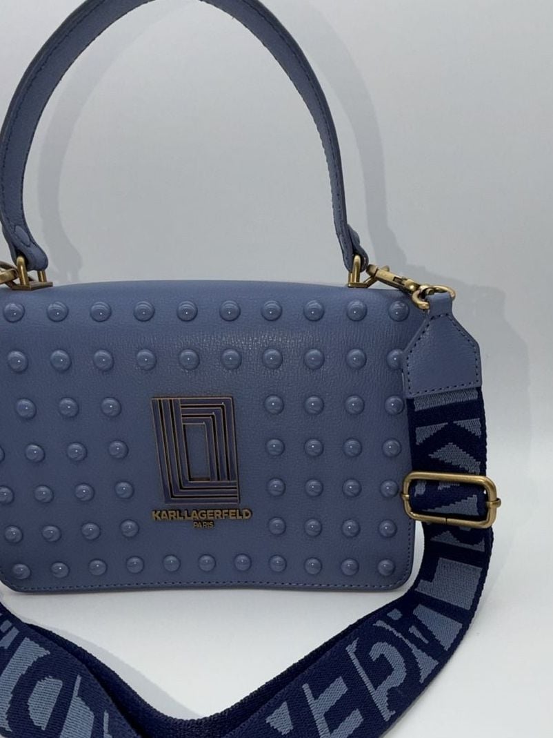 Karl Lagerfeld Paris Simone Dots Crossbody Blue Fog Structured Handbag 4