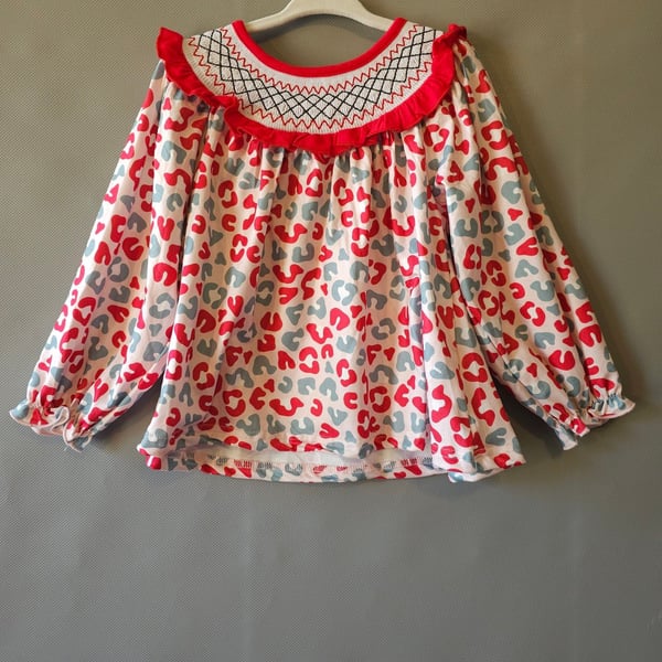 Marie Nicole Clothing Merry Leopard Smock Neck Ruffle Top Size S
