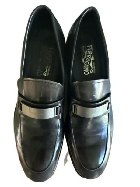 Salvatore Ferragamo Men's Charcoal Gray Burnished Leather Loafers Size 11 D 2