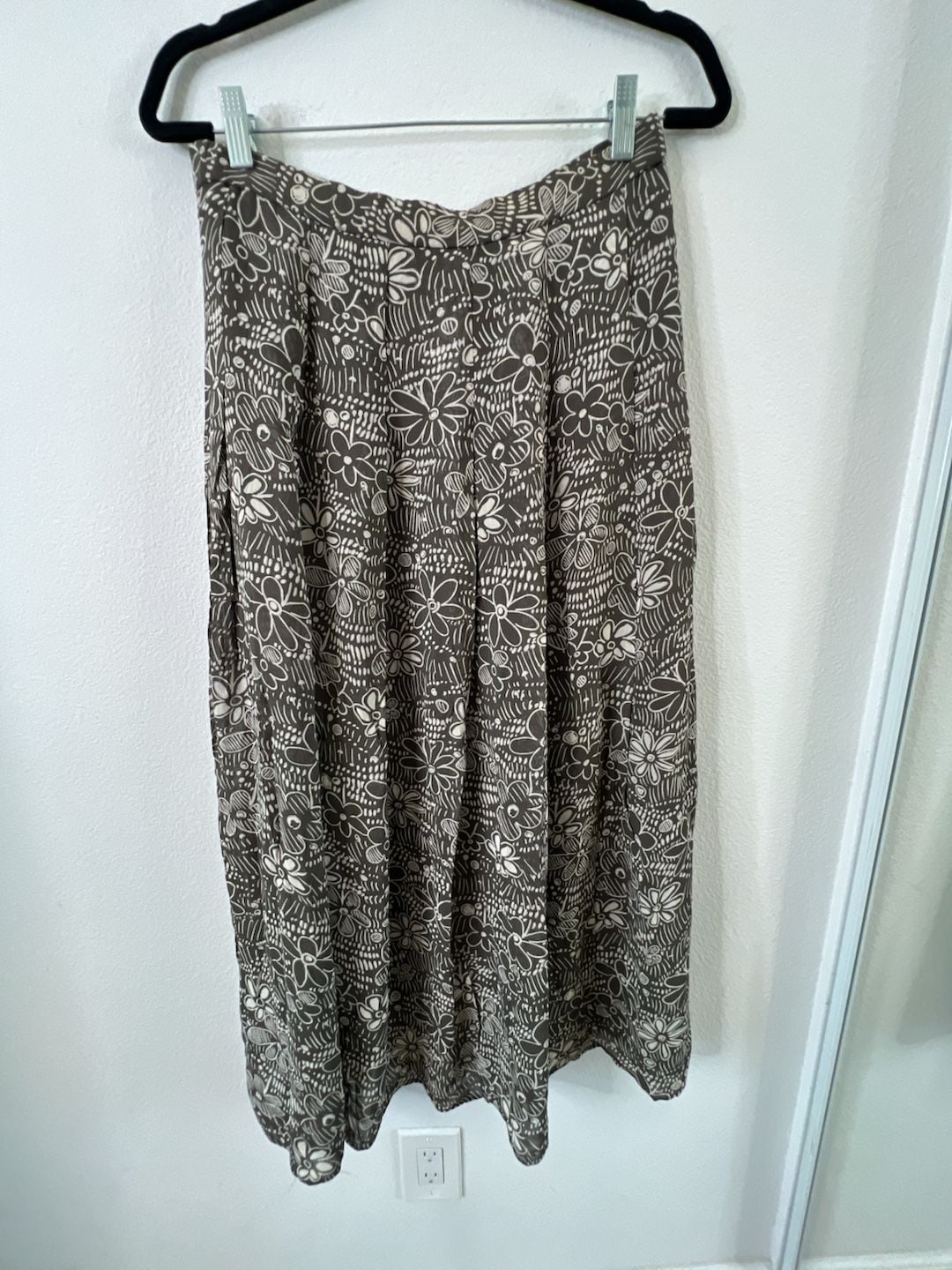Vintage Lee Miwon Creator Boho Brown Floral Print Midi Skirt with Side Splits  7
