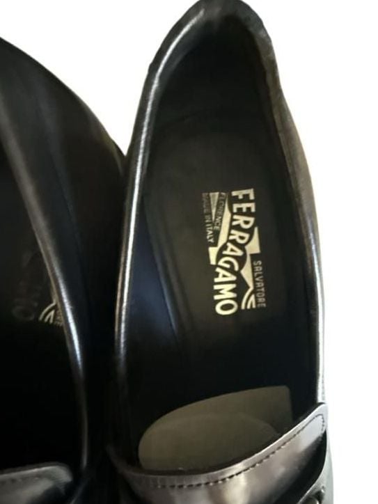 Salvatore Ferragamo Men's Charcoal Gray Burnished Leather Loafers Size 11 D 5