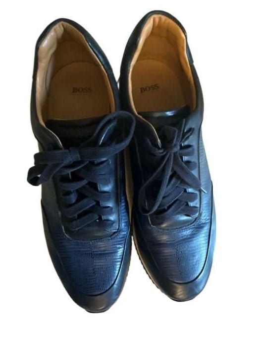 Hugo Boss Dark Blue Leather Low Top Sneakers Size 44 2