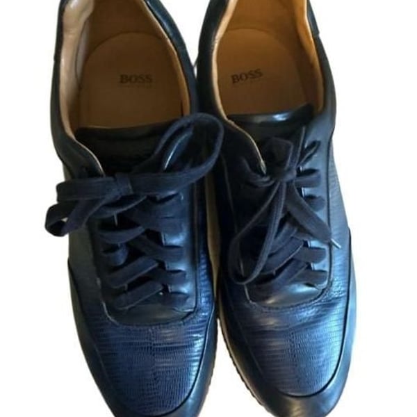 Hugo Boss Dark Blue Leather Low Top Sneakers Size 44