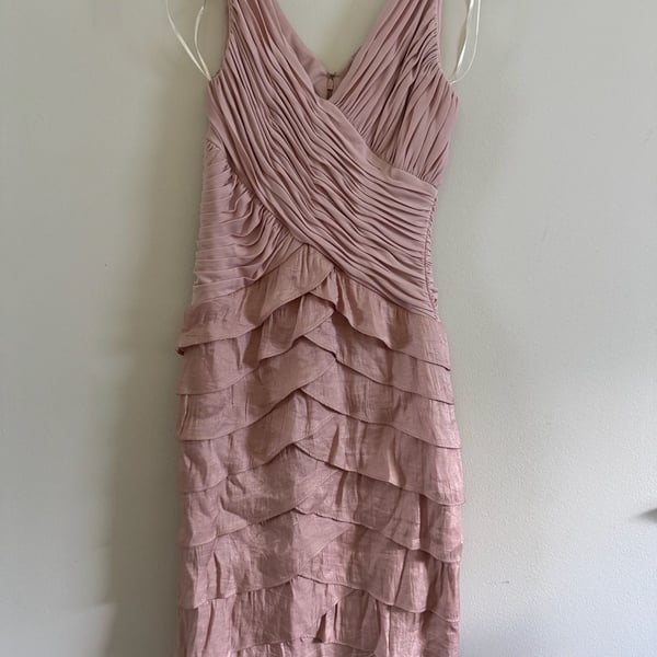 Melrose Pink Ruched Bodice Tiered Ruffle Cocktail Dress Size 4