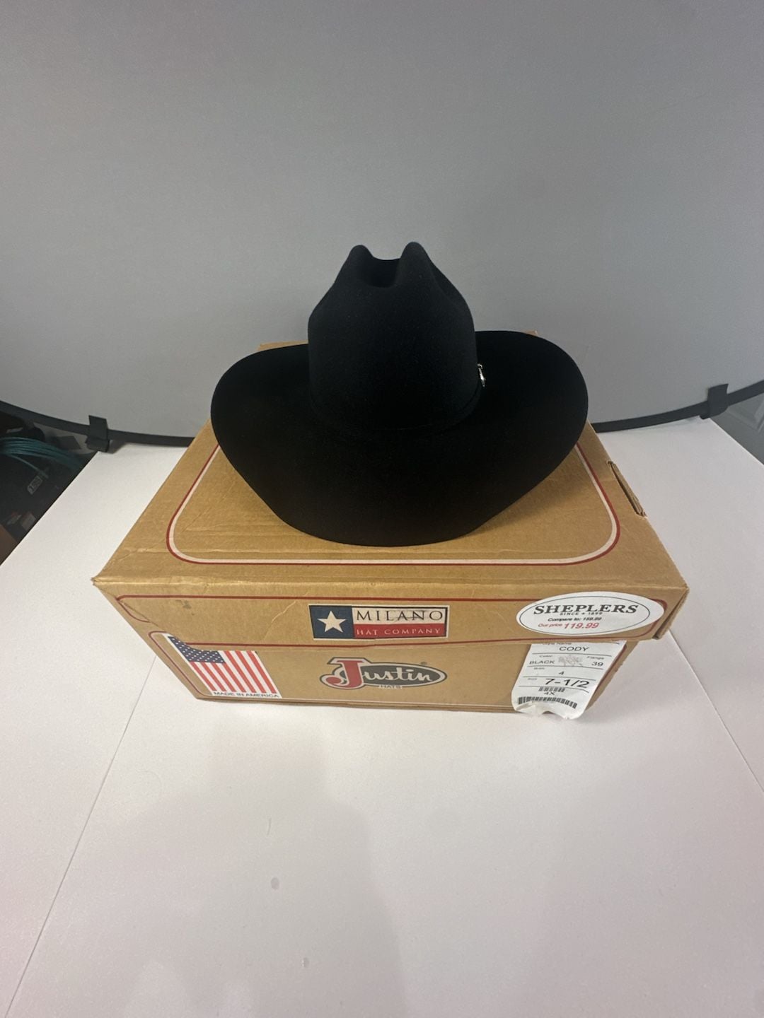 JUSTIN Cody 4X Felt Cowboy Hat Black Size 7 1/2 Milano Hat Co USA 2