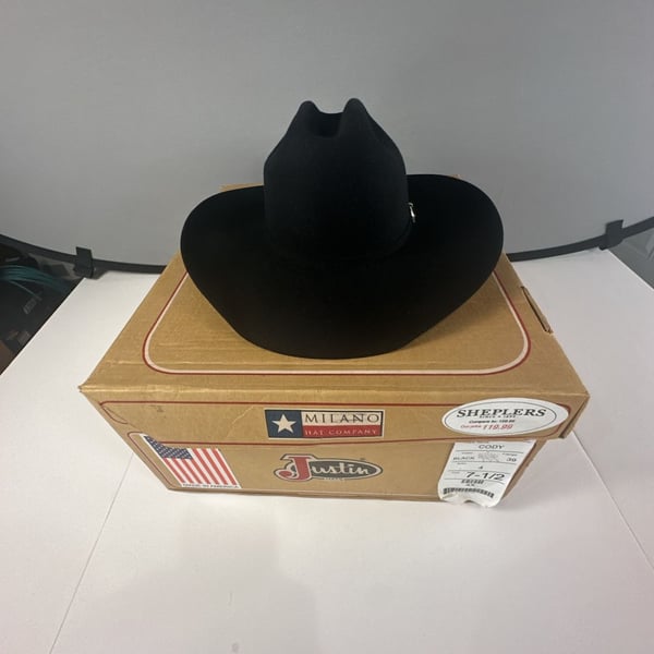 JUSTIN Cody 4X Felt Cowboy Hat Black Size 7 1/2 Milano Hat Co USA