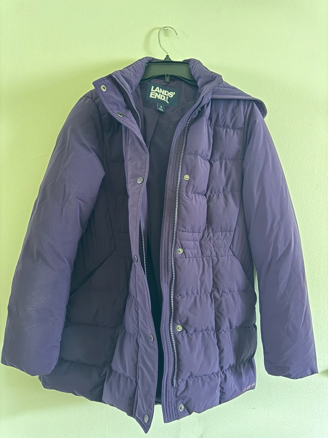 Lands' End Quilted Stretch Down Coat Purple Women's Size S 6-8 Hooded Puffer Jacket 2