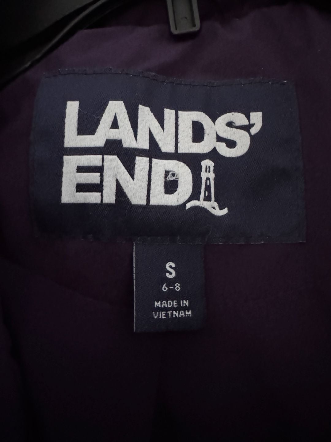 Lands' End Quilted Stretch Down Coat Purple Women's Size S 6-8 Hooded Puffer Jacket 4
