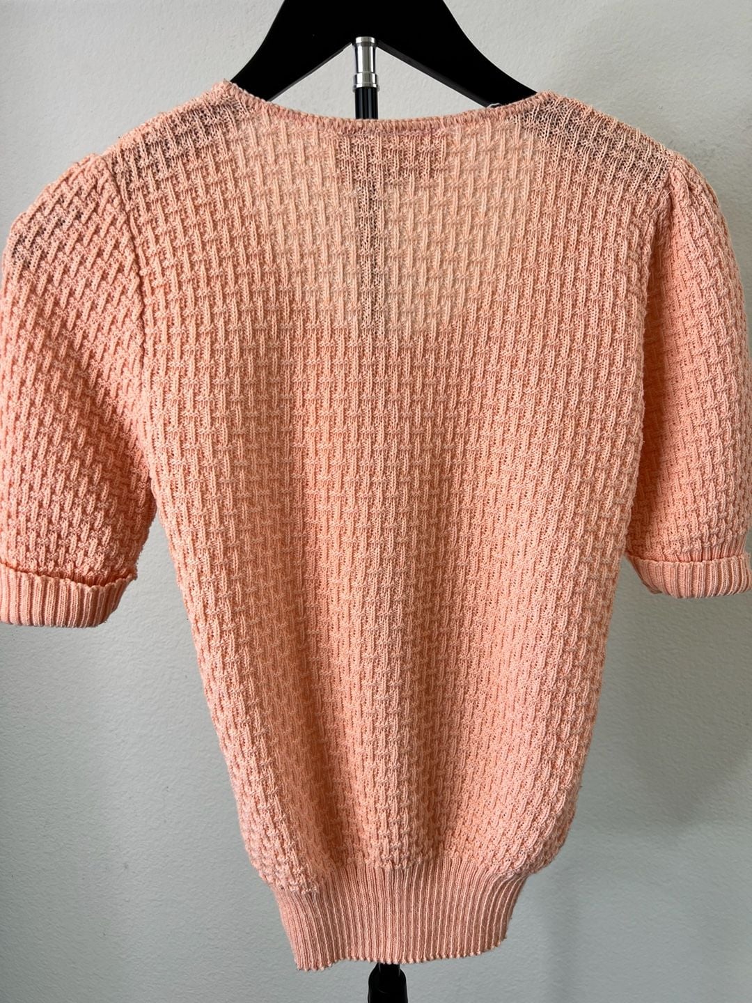Vintage Kate Collins Short Sleeve Textured Knit Sweater Pink USA Made 3