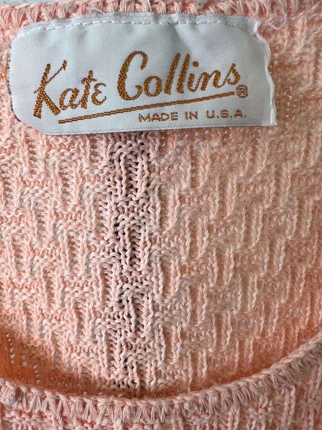 Vintage Kate Collins Short Sleeve Textured Knit Sweater Pink USA Made 4