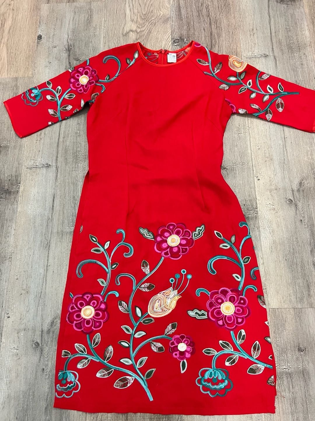 Kim Lai 100% Silk Red Floral Embroidered Cheongsam Dress Size S 3