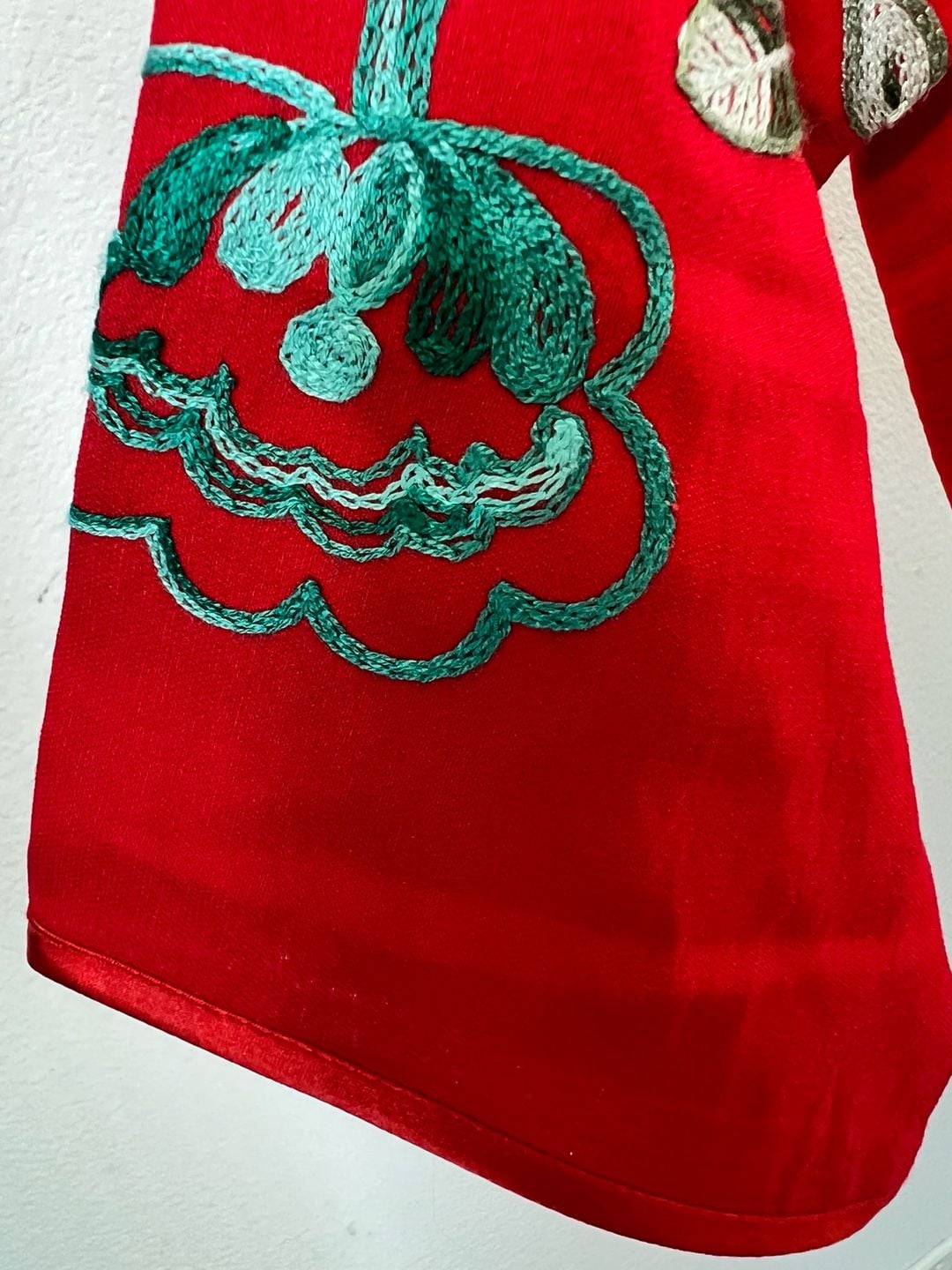 Kim Lai 100% Silk Red Floral Embroidered Cheongsam Dress Size S 5