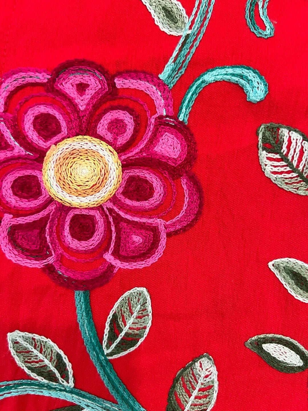 Kim Lai 100% Silk Red Floral Embroidered Cheongsam Dress Size S 10