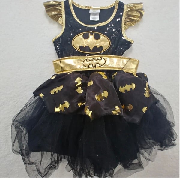 Batgirl Girls Medium Black Gold Deluxe Costume Dress Cape Mask