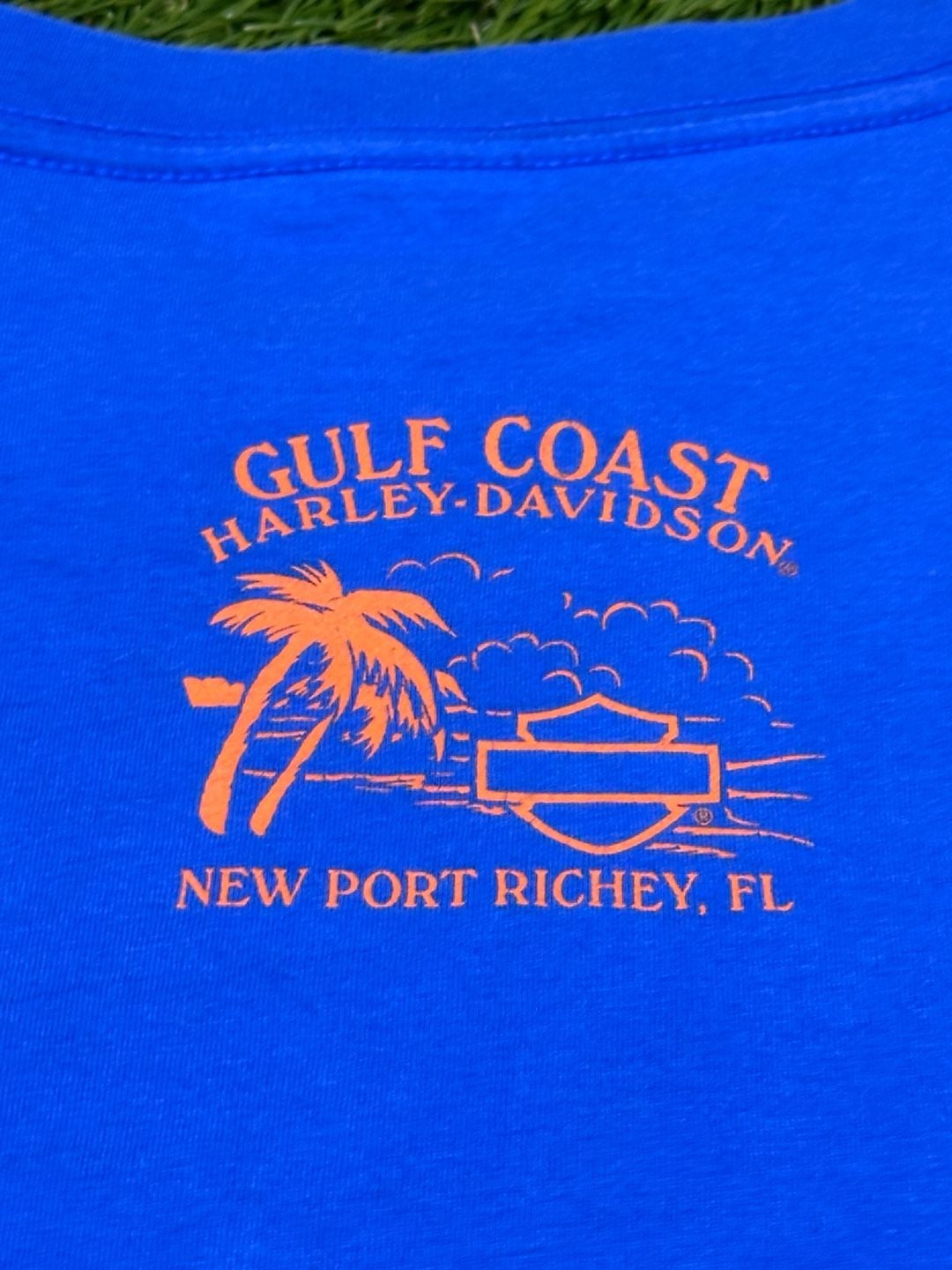 Harley-Davidson Gulf Coast FL Blue V-Neck T-Shirt with Rhinestone Wings 5
