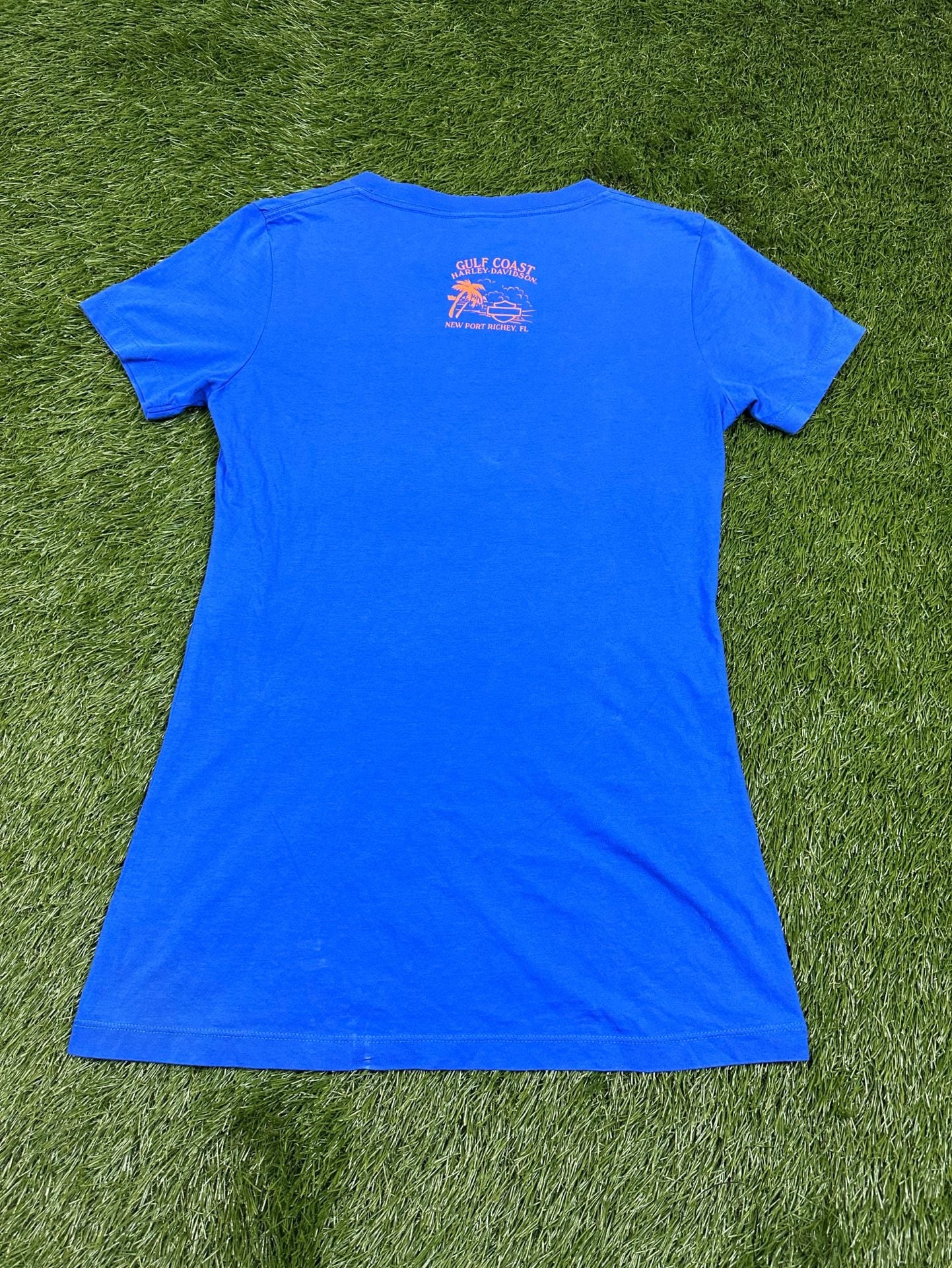 Harley-Davidson Gulf Coast FL Blue V-Neck T-Shirt with Rhinestone Wings 3