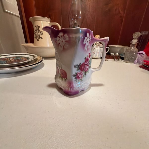 Antique Victorian German Lusterware Porcelain Pitcher Vase 