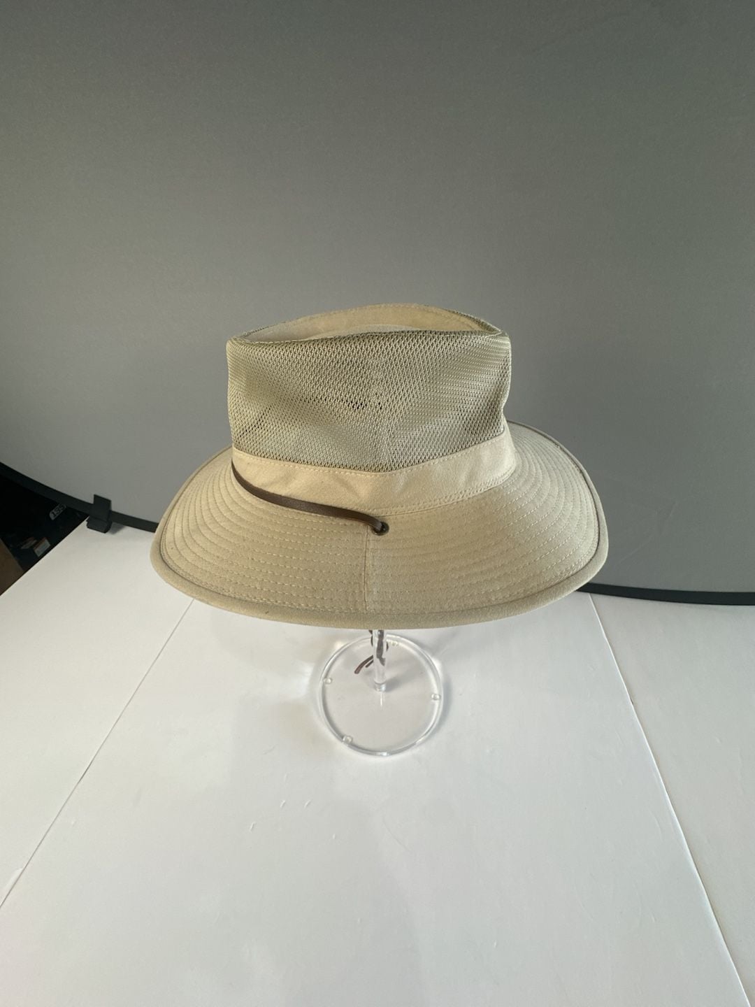 J Hats Khaki Mesh Crown Safari Sun Hat Wide Brim Hiking Golf Chin Strap 60cm 3