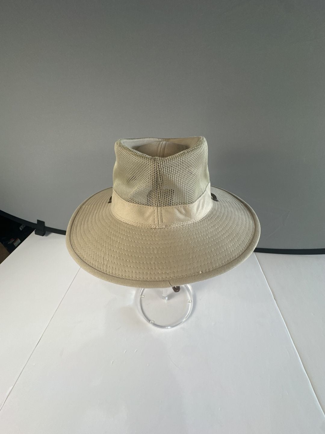 J Hats Khaki Mesh Crown Safari Sun Hat Wide Brim Hiking Golf Chin Strap 60cm 4