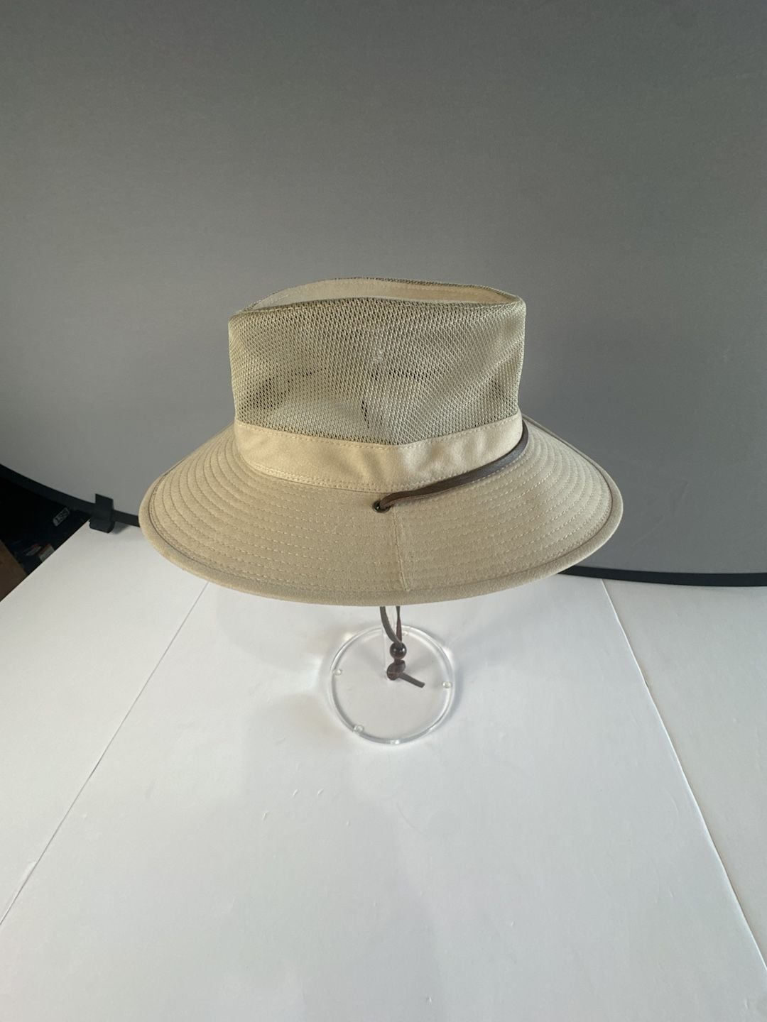 J Hats Khaki Mesh Crown Safari Sun Hat Wide Brim Hiking Golf Chin Strap 60cm 5