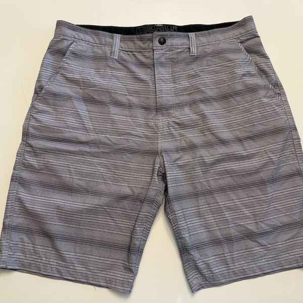 Distortion Men's Gray Striped Hybrid Board Shorts Size 36