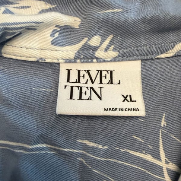 Level Ten Men's Blue White Tropical Abstract Print Button Down Shirt Size XL